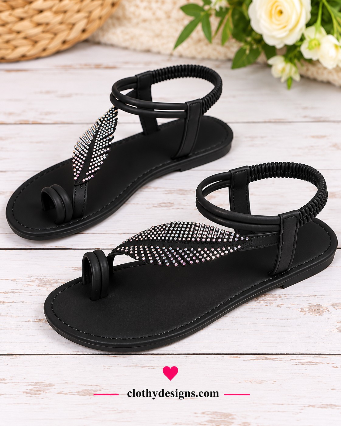 Women's Fashion Sandals with Sparkling Rhinestone Details – Stylish Lightweight Summer Footwear